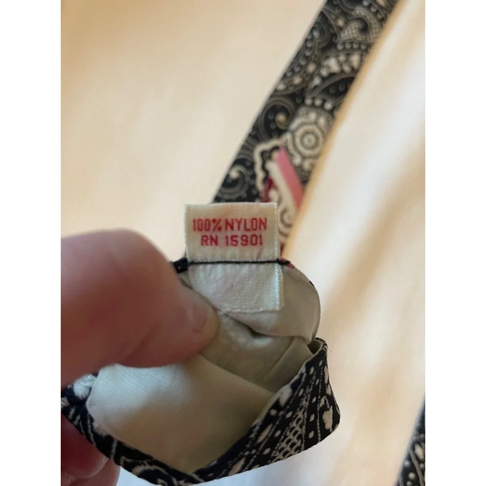 Neck Tie Qiana‎ Nylon- pink, white, navy, red From May Co. Very Unique Pattern!